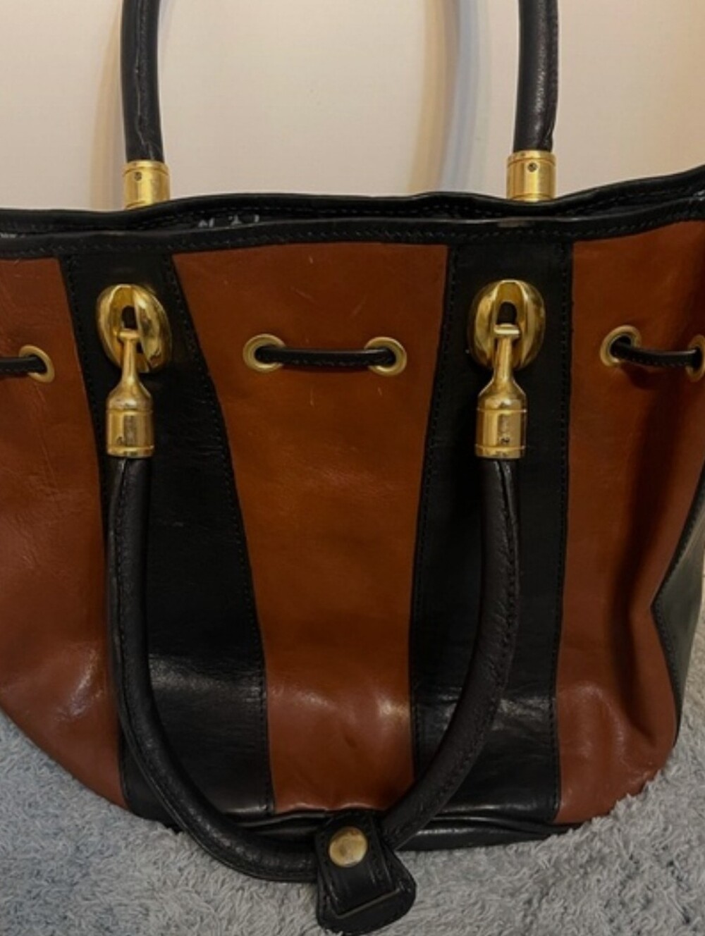 ⚡️Stunning Valentina Brown & Black Bi-Color Leather Handbag